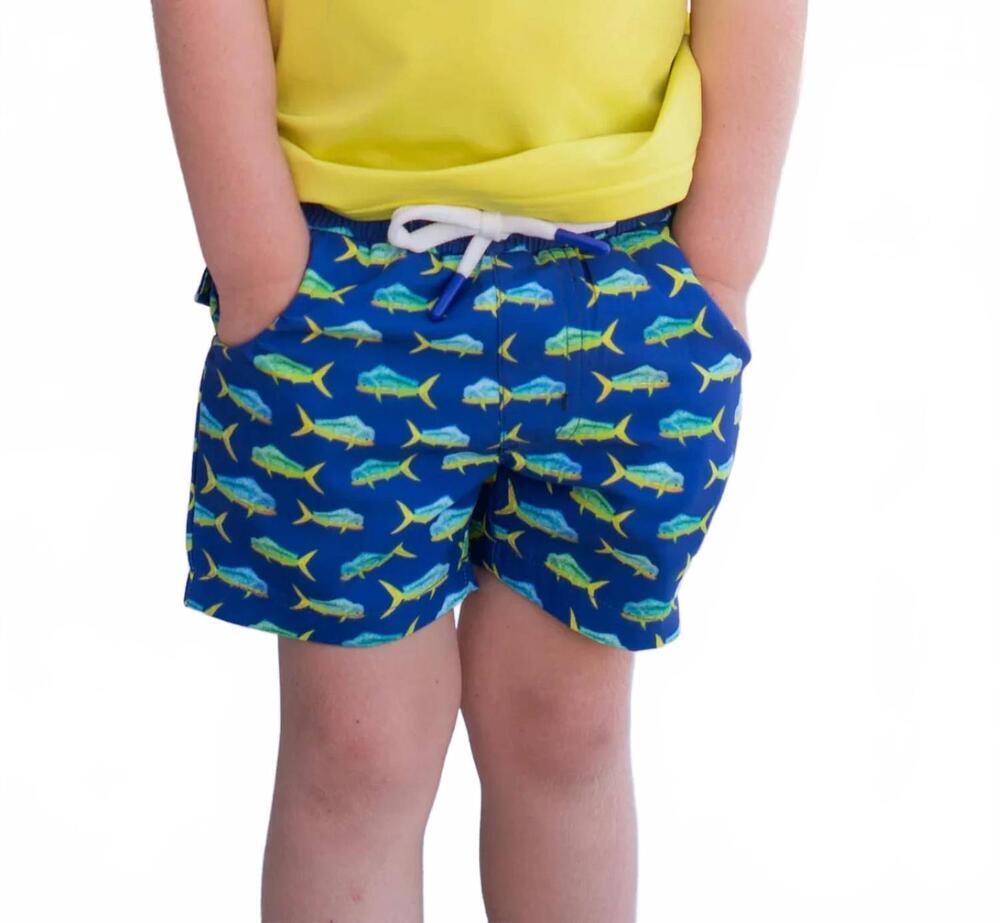 NEW BLUE QUAIL CLOTHING CO. kids mahi mahi swim trunk in blue